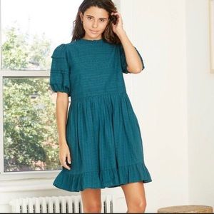 Teal Puff Sleeve Dress